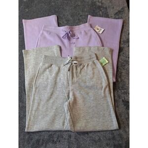 2 Pc Lot Girls Straight Leg Sweat Pants 10/12 Gray Purple Fleece Active Play‎